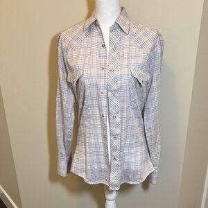 Plaid Button-Down Shirt in Blue and Cream